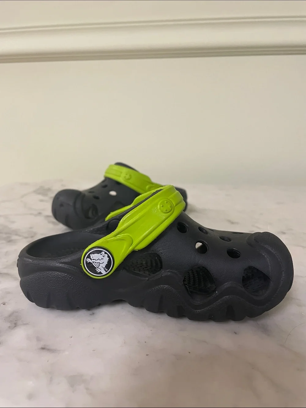 Crocs Kids Black and Lime Green - Size 7